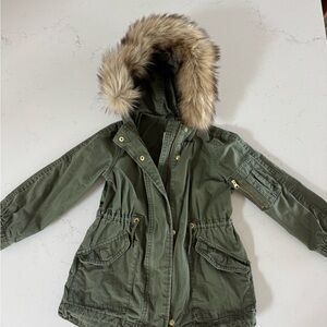 GAP Olive Green Kids Parka with Faux Fur Hood